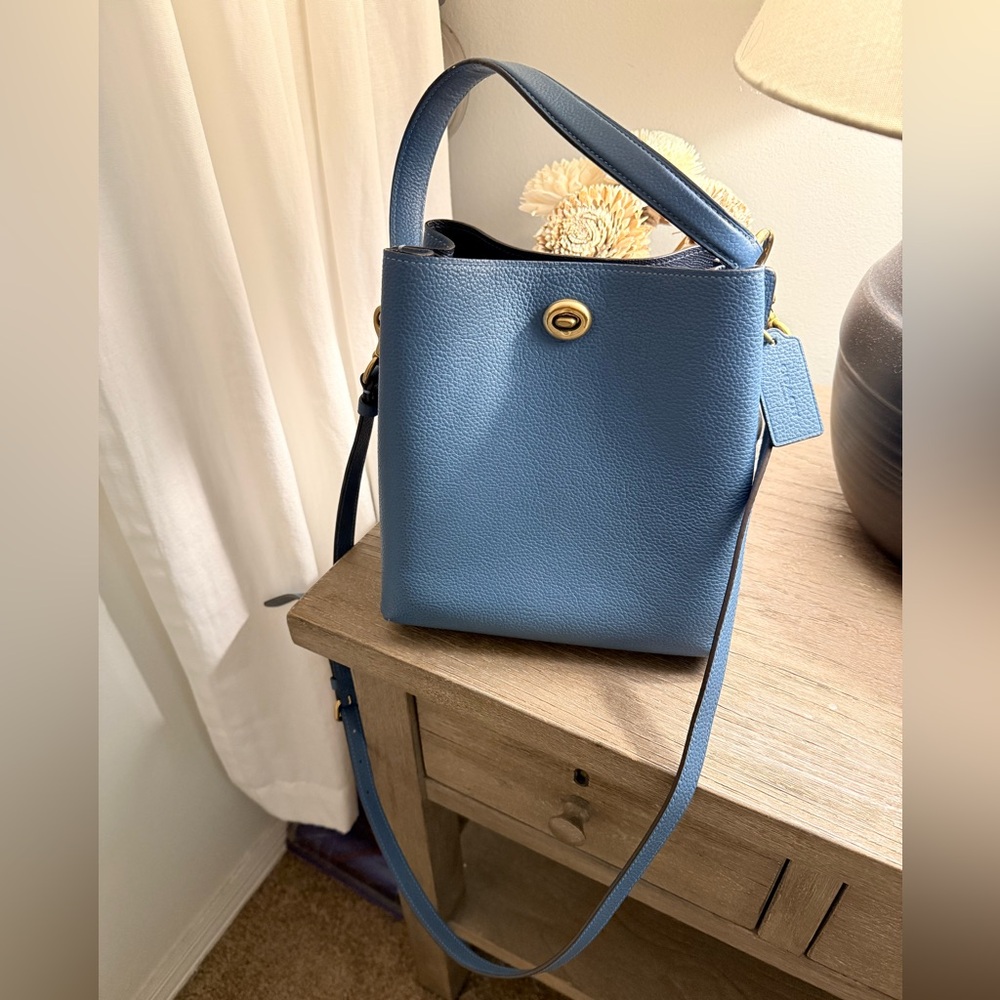 COACH Polished Pebble Leather Charlie Bucket 21, Blue